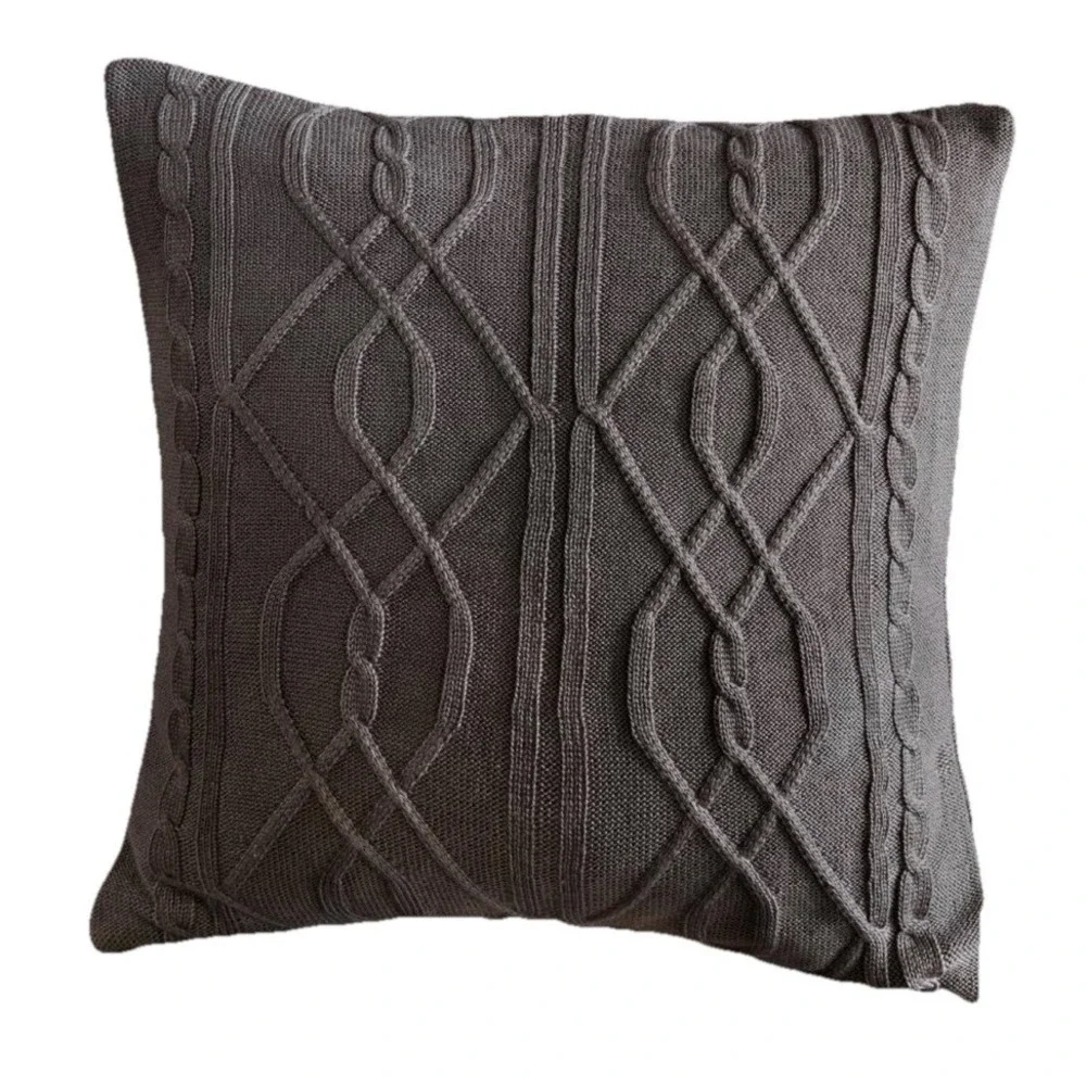 Signature Madison Park‎ Cozy Gray Chunky Sweater Knit Pillow Sham Cover 24x24